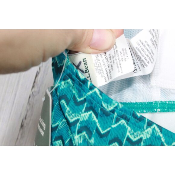LL Bean Printed Padded Halterneck Swimwear Tankini Top Green Size 4 - Picture 7 of 9